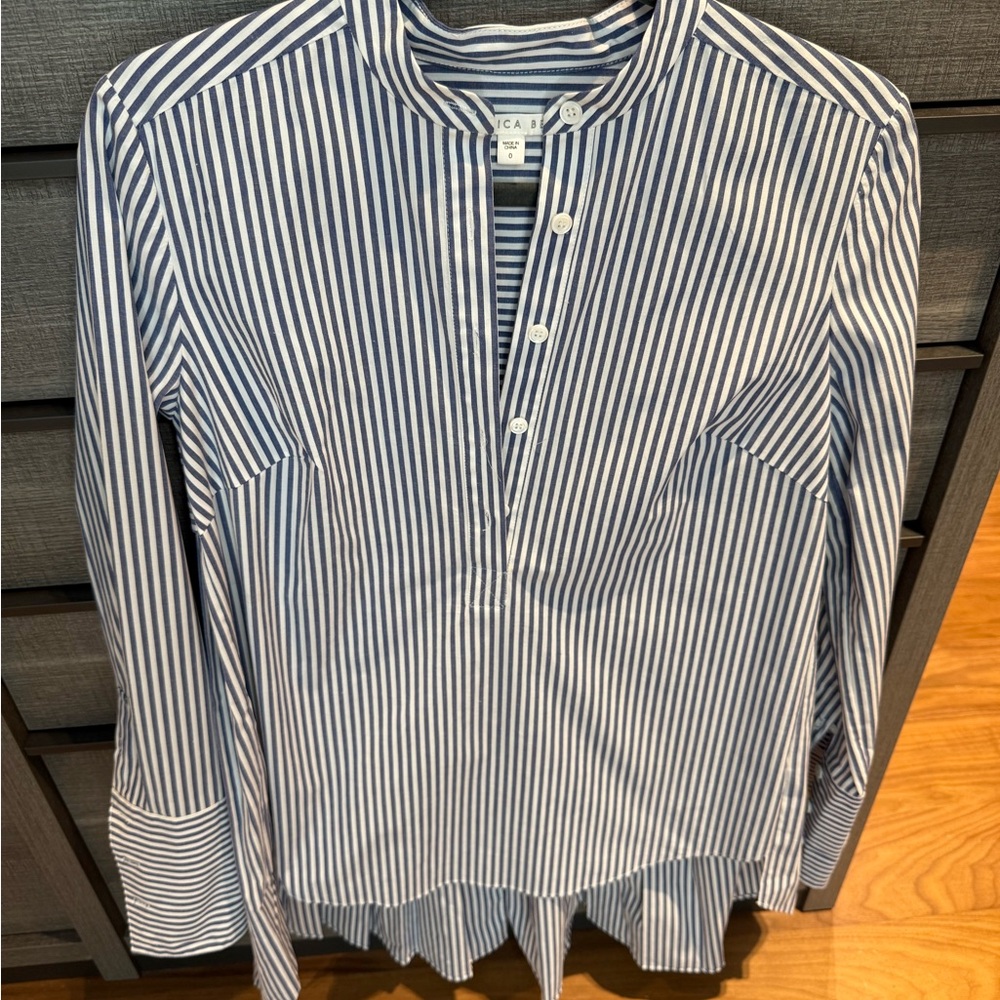 Veronica Beard Navy and White Striped Shirt